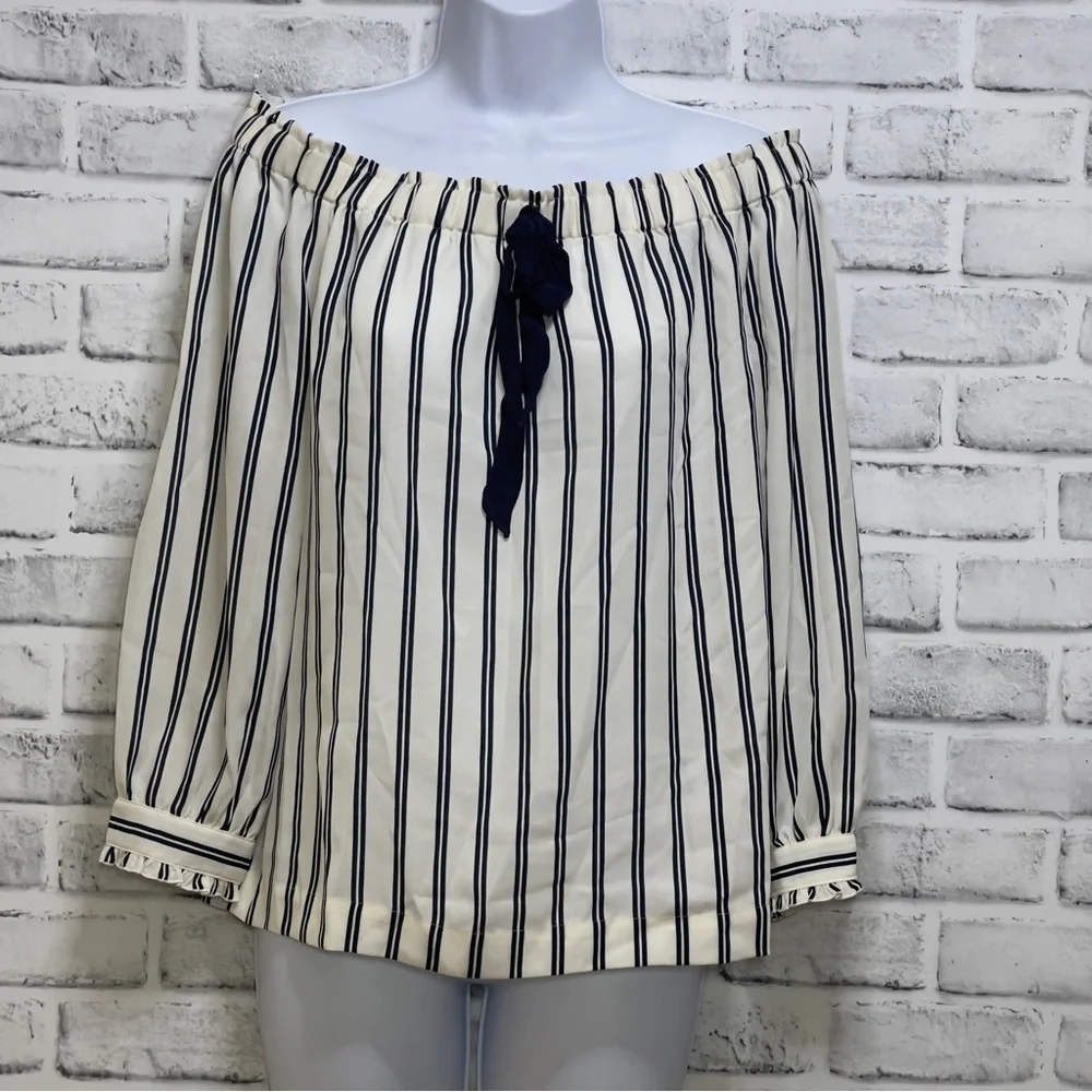 Mercantile by J.Crew Stripped Off Shoulder Bow Blouse Small
